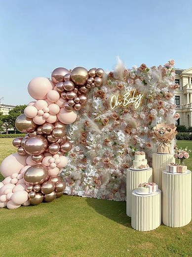 5D Champagne Rose with Pampas grass Flower Wall