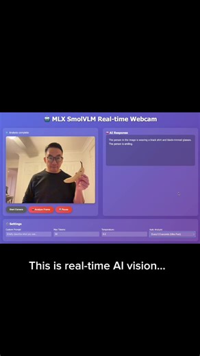 Real-time AI Vision on Your MacBook! Whoa, check this out! Dave Poon just dropped a mind-blowing demo of real-time AI vision running on an M1 MacBook, no fancy Nvidia GPUs or external APIs needed. #aivision #apple #macbook #mlx #ai #smolvlm