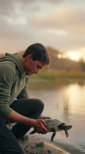 Teen Lifts a Wooden Plank to Rescue a Trapped Turtle