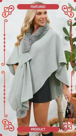 Fuzzy Trim Open Front Poncho