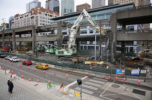 Time-lapse video shows Alaskan Way Viaduct demolition between Marion and Columbia streets in Seattle