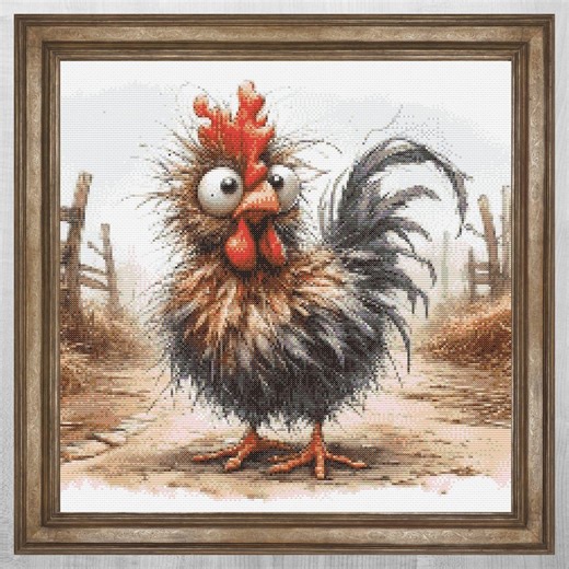 Funny Crazy Chicken Cross Stitch Pattern PDF, Quirky Farm Animal Embroidery Chart, Wide Eyed Hen Wall Art, Instant Download - Etsy