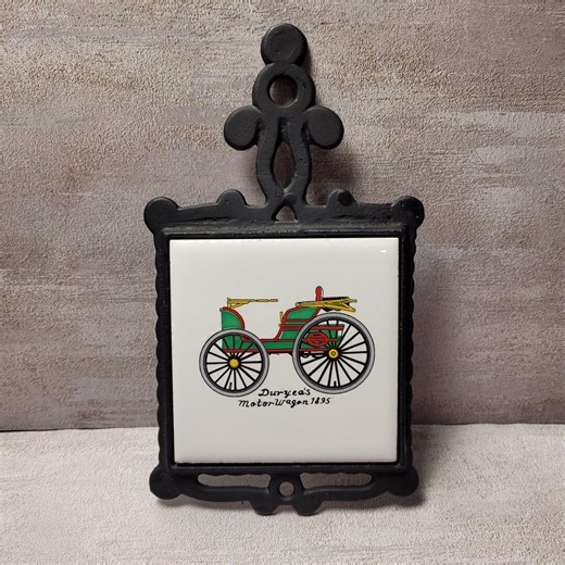 Vintage Cast Iron Trivet – 1895 Duryea Motor Wagon Ceramic Tile Wall Decor - Etsy