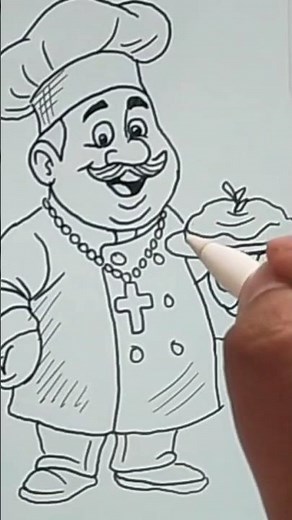 Super easy drawing of Chef with a dish cartoon
