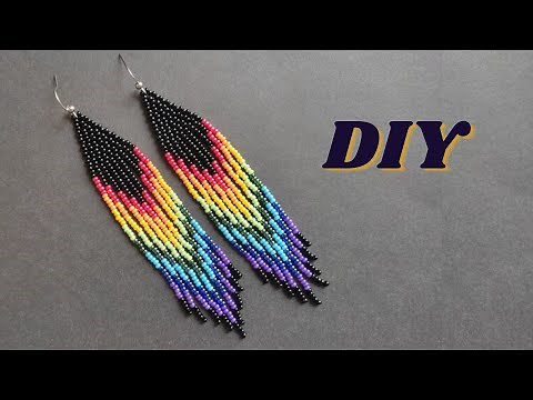 Rainbow seed bead earrings, dangling earrings making with beads, beading tutorial