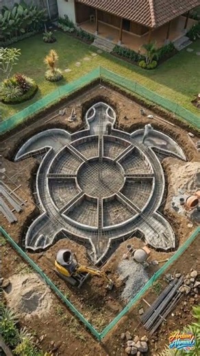 the process of making a turtle-shaped swimming pool