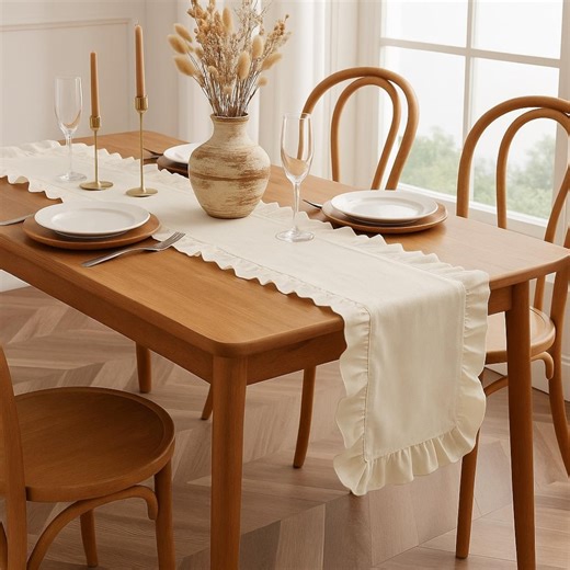 Handmade Ruffled Cotton Table Runner: Rustic Boho Dining Decor - Etsy Ireland