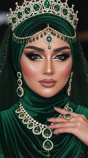 Luxury Hijab Bridal Portraits – Elegant Muslim Bride Makeup & Royal Jewelry Collection | Ultra 8K