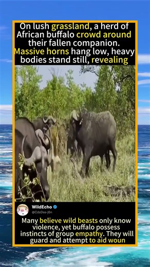 Buffalo Herd Gathers Around Fallen Companion｜Wild Animal Empathy#Wildlife #AfricanBuffalo