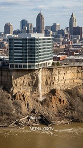 902K views · 1K reactions | A building slowly collapses as floodwaters erode the earth  . 100% AI-generated. . #building #collapse #flood #disaster #usa #reels #fypreel #viral #world #AI | Artha Restu | Facebook