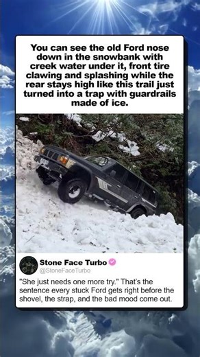 HOW DID THIS OLD FORD END UP NOSE FIRST IN A SNOW DITCH?