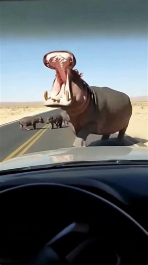 HIPPO ATTACKS CAR! 🦛💥 Mother Hippo SMASHES Windshield | #WildlifeEncounter #NatureIsMetal