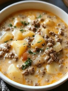 ## Creamy Potato & Hamburger Soup Recipe Nothing warms you up like a bowl of **creamy potato & hamburger soup**—rich, hearty, and packed with comforting flavors. This is the kind of cozy, one-pot meal that tastes like home and keeps everyone coming back for seconds. ### Ingredients * 1 lb ground beef * 4–5 medium potatoes, peeled and diced * 1 small onion, finely chopped * 2 cloves garlic, minced * 4 cups chicken or beef broth * 1 cup whole milk (or half-and-half for extra creaminess) * 1 cup sh