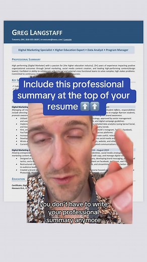 Greg Langstaff on Instagram: "Professional summaries are the new objective statements and they set the tone for your entire resume! #resume #career #jobsearch"