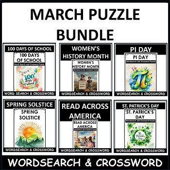 March Word Search Crossword Activities | St. Patrick's | Spring Solstice |
