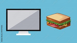 Courier with motorcycle appears on PC screen symbolzing food delivery online High definition animation colorful scenes