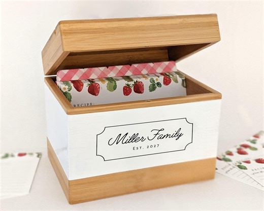 Personalized Recipe Box With Watercolor Dividers and Recipe Cards | Holds 4x6 Recipe Cards. - Etsy