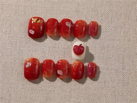 Cute Red Press on Nails | 3D Jelly Nails, Kawaii Fruit Nail Art, Short Almond Nails, Summer Aesthetic Nails - Etsy