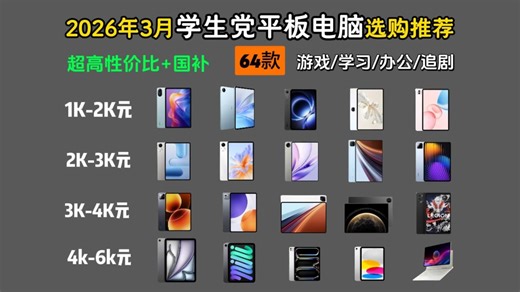 【学生党平板电脑汇总】2026年3月高性价比平板选购指南！从百元入门到万元高端旗舰，直说优缺点，游戏、追剧、网课、办公、生产力全覆盖