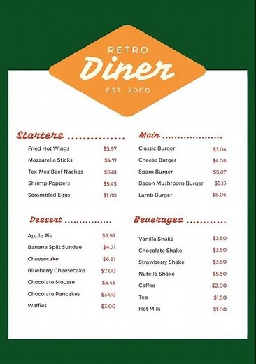 Simple Modern Food Menu Templates, Printable Restaurant Menu