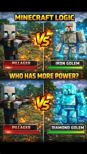 Pillager vs Iron & Diamond Golem?! 😱Who Has More Power?(Minecraft Logic😂)#shorts #minecraft#trending