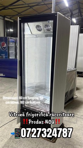 Vitrină frigorifică pentru sucuri – băuturile tale, mereu reci! 🥤❄️ Produs nou‼️ 📞 (0727) 324 787 Dimensiuni: 60 cm lungime, 52 cm lățime, 182 cm înălțime. condensator capete cupru. Temperaturi între: 0 și - - 10 grade Celsius. Ușa completă din sticlă, răcire cu ventilator, tava de colectare a apei: auto-evaporare, agent refrigerant R290, control gigital al temperaturii. Livrare contra cost oriunde în țară. Depozitul pentru vizionare și de unde pleacă livrarea este în Găești Dambivita. Vitrină