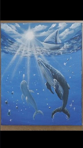 How to Paint Whales and a Dolphin Under Sunlight | Dreamy Acrylic Ocean Scene