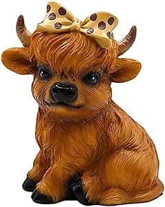 Highland Cow Figurine for Tie a Bow Decor, Highland Cows Themed Gifts for Women, Resin Figures Home Desk Decorations Accents (Brown) (1, Highland Cow Figurine(Brown))