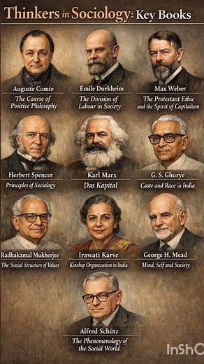 Sociology Thinkers & Their Key Works in One Image 📚📜 #sociology