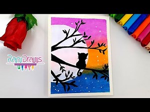 Cómo dibujar un PAISAJE NOCTURNO con óleo pastel - ideas de paisajes fáciles