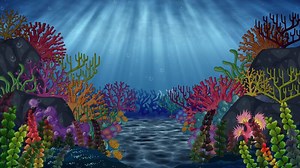 Colorful animation of a diverse, bustling coral reef