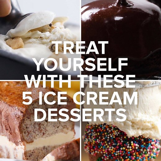 Treat yourself with these 5 ice cream desserts Recipes: https://tasty.co/recipe/cinnamon-sugar-donut-cones https://tasty.co/recipe/cookie-dough-ice-cream https://tasty.co/recipe/3-ingredient-cookies-ice-cream-pie https://tasty.co/recipe/banana-bread-ice-cream-cake https://tasty.co/recipe/brownie-ice-cream-bombs | Tasty