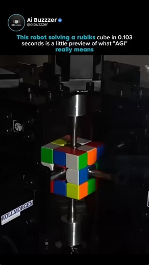 Artificial Intelligence | ChatGPT | Technology on Instagram: "This robot solved a Rubik’s Cube in 0.103 seconds — faster than your brain can even register the colors. This isn’t just robotics. It’s real-time AI perception, ultra-fast computer vision, precision control systems, and neural decision-making working together at machine speed. The robot scans the cube, predicts the optimal solution instantly, and executes it with zero hesitation. No trial. No error. No thinking pause. This is what peo