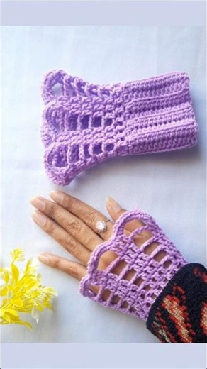Easy Crochet Wrist Warmers 💜#crochet #handmade #shorts #tutorial #winter #gloves #patterns
