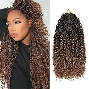 Goddess Locs Crochet Hair 18 inch Faux Locs Crochet Hair for Women Pre Looped Soft River Locs Crochet Braids with Curly Hair Boho Hippie Locs Synthetic Hair Extensions (1B/30)
