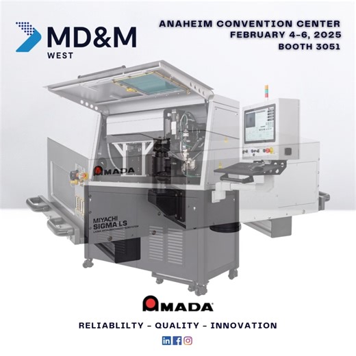 Come see AMADA WELD TECH at #MDMWest 2025! Whether you are welding, marking, cutting, bonding or micromachining, we can help you find the right solution for your medical device manufacturing application from our comprehensive range of technologies. Register now and use our promo code INVITE974766 for a 20% discount on conference passes and/or a FREE expo pass. Learn more and register at https://www.mdmwest.com. | AMADA WELD TECH INC.