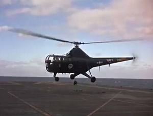 The 1954 Paramount film starring William Holden and Mickey Rooney dramatized events that took place just a couple of years earlier with actual footage from aircraft and ships used in those days. What a difference with today's operations ! The helicopter are Sikorsky HO3S-1 (equivalent to US Air Force H-5F) from Helicopter Utility Squadron HU-1 Pacific "Fleet Angels", tail code UP, the very first US Navy operational helicopter squadron established in 1949 and based at NAS Imperial Beach in Califo