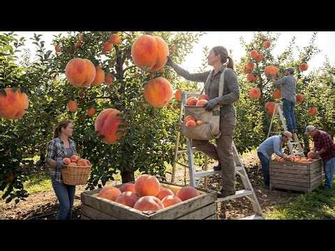 Harvesting 96,000 Giant Peaches Weighing Up to 1.2kg Each | Complete Farm Process