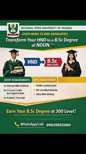 Message us to Convert Your HND to BSC in NOUN 🎓🎓 09029852660