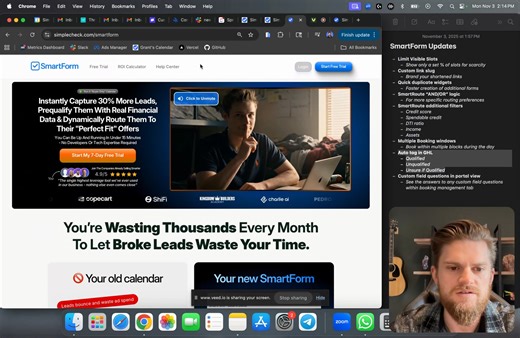 Got a quick update for ya on the latest SmartForm deployments (video below 👇). Here's what's new: - Limit visible calendar spots to create scarcity - Customizable standalone booking pages with short slugs - Quick duplicate widgets (stop building from scratch) - Smart Route with AND/OR logic (i.e. route by credit score AND spendable credit) - New filters: income and investable assets - Split availability windows (finally take a lunch break) - Auto-tagging in GHL (qualified/unqualified/unsure) - 