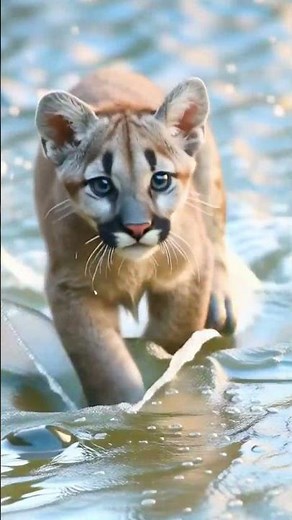 Baby Puma Discovers Water for the First Time 🐾 #Wildlife #AnimalVideo #Adorable