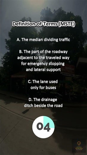 CELE/PRC Highway Engineering | Road Shoulder Definition MCQ | Cross-Section Basics #shorts