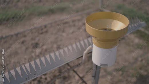 A weather monitoring system with a rain gauge and Stevenson screen in Sindh Pakistan It is used for agricultural and environmental data collection and analysis.