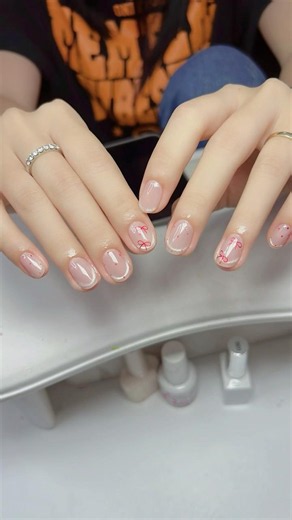 🎀 Simple Pink Bow Nails | Cute Minimalist Nail Art Idea #nails #pinknaildesigns #nailart