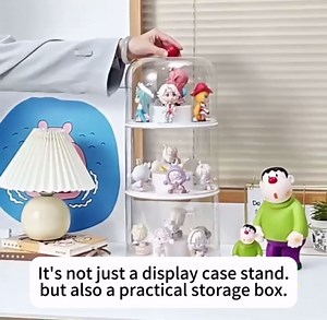 Rotating Display Case - 360° Clear Acrylic Display Case with Cover Lid,3 Tiers Stackable Figurine Display Shelf,Display Blind Box for Collectibles,Doll,Figures