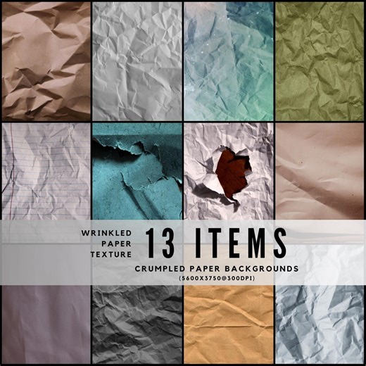 13 Wrinkled Paper Textures / Crumpled & Folded Paper Backgrounds / 13 High‑res JPG Textures for Design, Crafts and Printable Projects - Etsy
