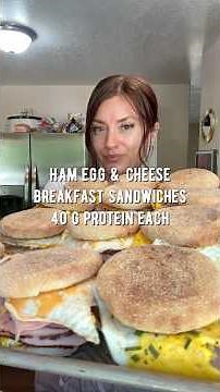 Ham egg and cheese breakfast sandwiches with 40 G protein each #breakfast #breakfastmealprep #prep