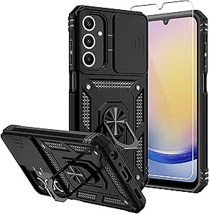 for Galaxy A25 5G Phone Case,with Screen Protectors and Camera Cover,[Military Grade] 16ft.Drop Tested Cover with Magnetic Kickstand Protective Case for Samsung A25 5G, Black