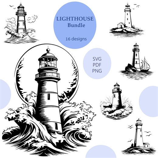 Lighthouse SVG Engrave Laser 16 Vector Clipart Bundle Printable (digital Download) - Etsy