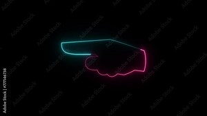 Hand cursor - pointer. Backhand index pointing left neon light icon. Turn left finger pointer.